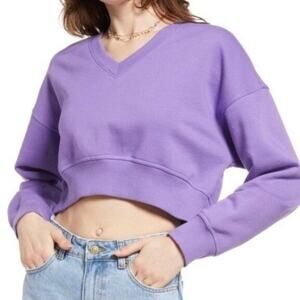 BP Small New V-neck Crop Sweatshirt Purple Dahlia Organic Cotton